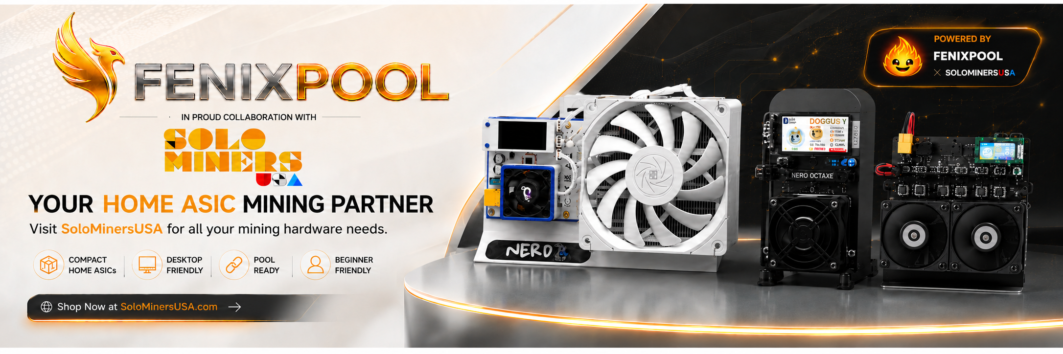 FenixPool in proud collaboration with SoloMinersUSA — your home ASIC mining partner